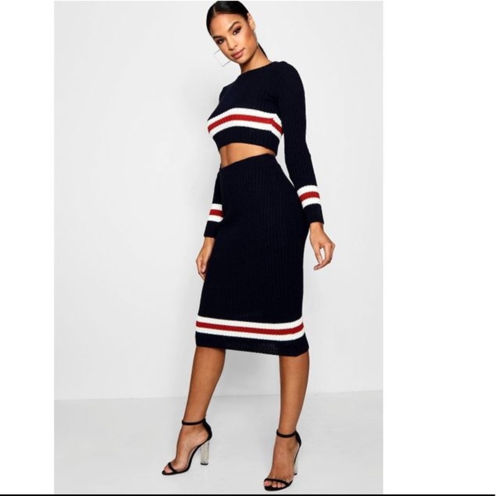 Striped ribbed co-ord skirt and top set